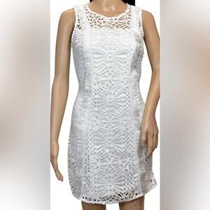 BEBE White Mini Dress Lace Fringe Bridal Bride Prom Formal HOCO sleeveless sz 2